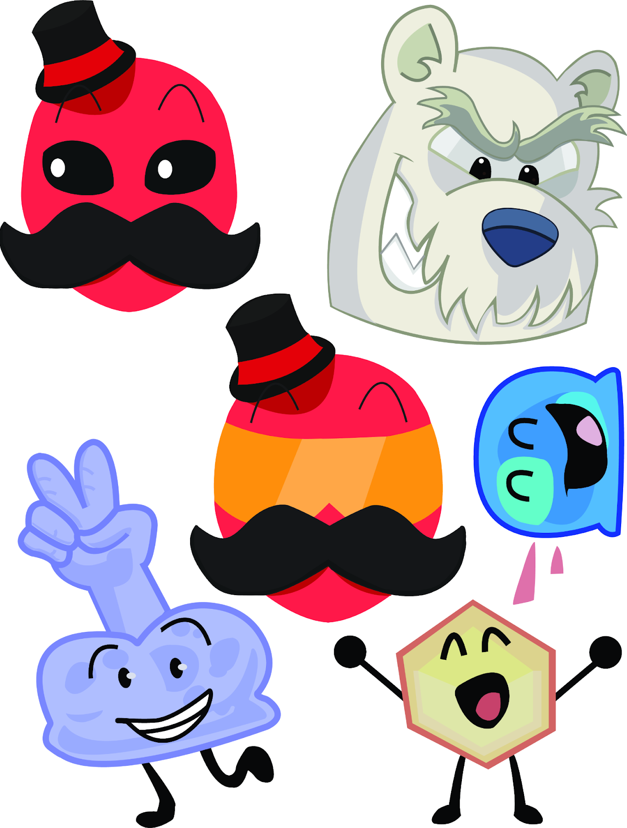 Various characters traced from sketches for a sticker sheet concept