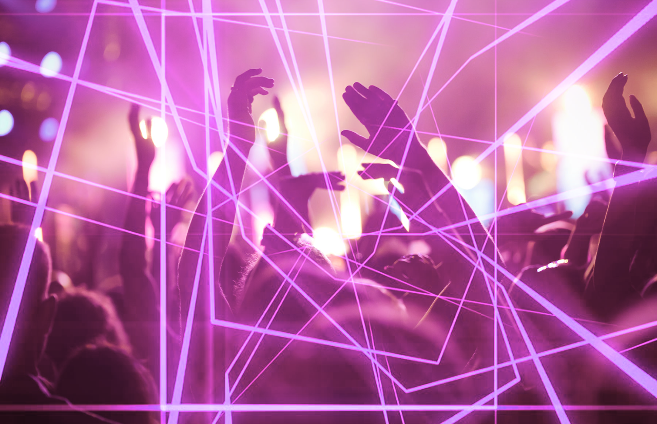 A concert with a laser-overlay texture